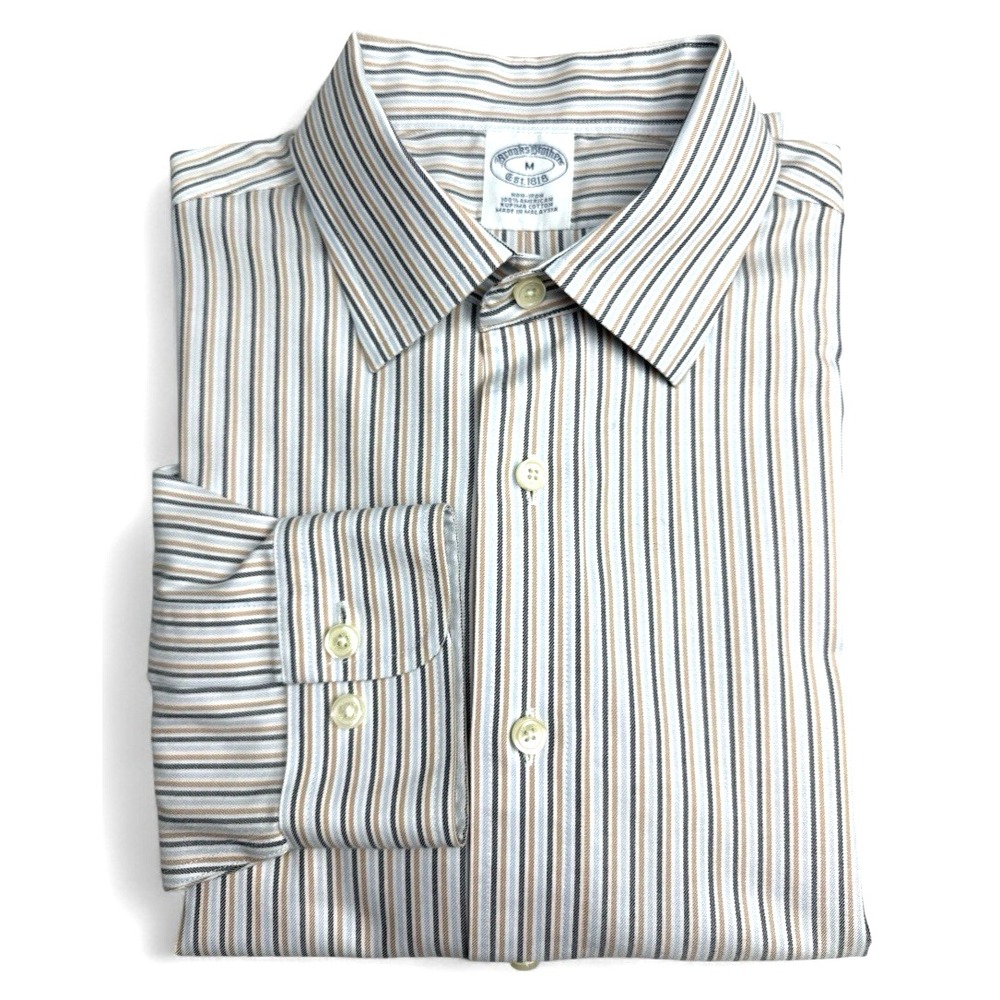 Brooks Brothers Men's Non-Iron Dress Shirt – 100% Supima Cotton, Striped, Size M - Picture 14 of 16